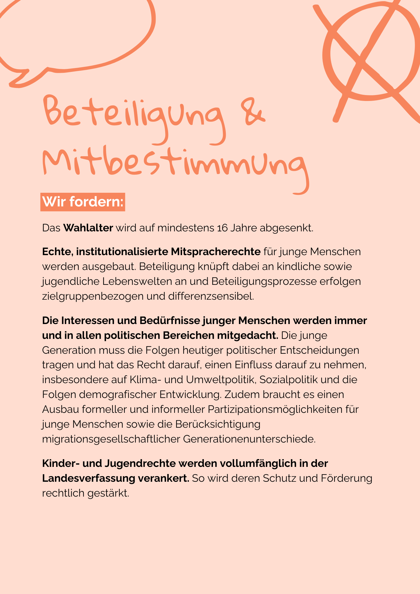 Das Bild ist ein Screenshot einer Broschüre. Die Seite ist mit Text zum Thema Beteiligung und Mitbestimmung gefüllt.