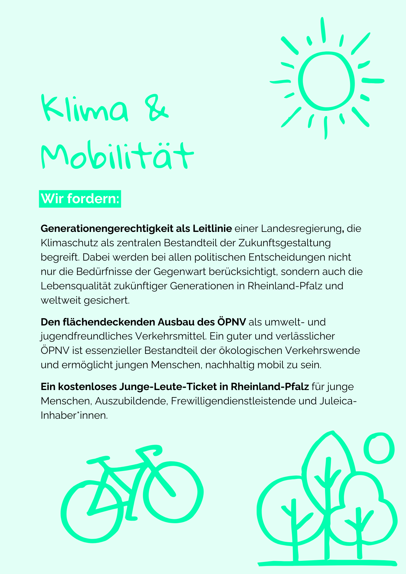 Das Bild ist ein Screenshot einer Broschüre. Die Seite ist mit Text zum Thema Klima und Mobilität gefüllt.