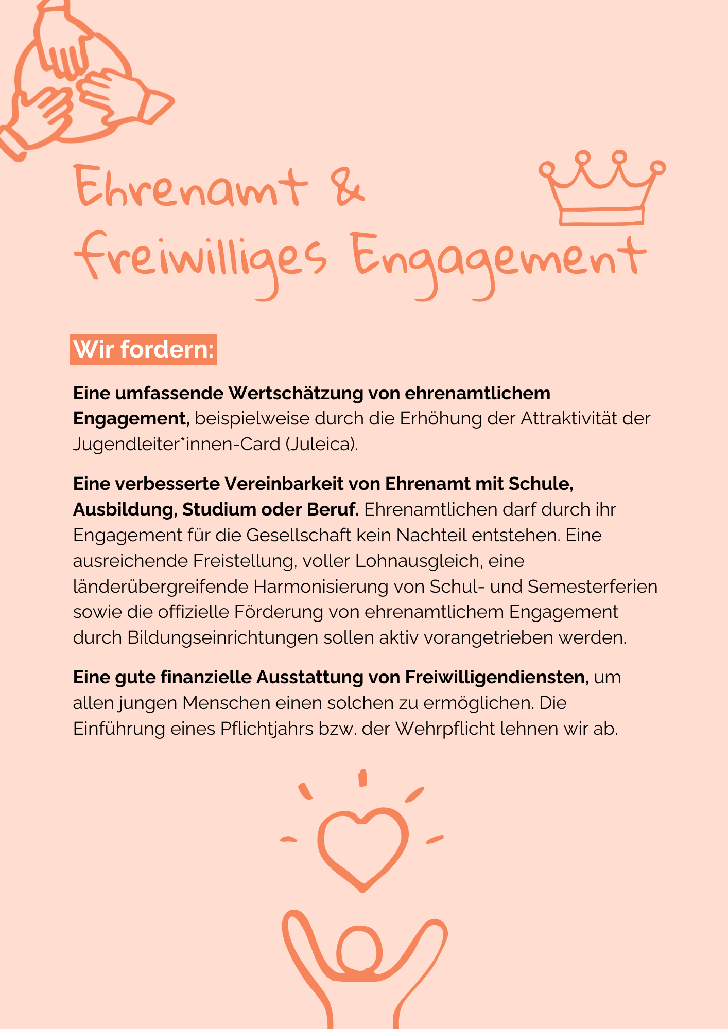 Das Bild ist ein Screenshot einer Broschüre. Die Seite ist mit Text zum Thema Ehrenamt und freiwilliges Engagement gefüllt.