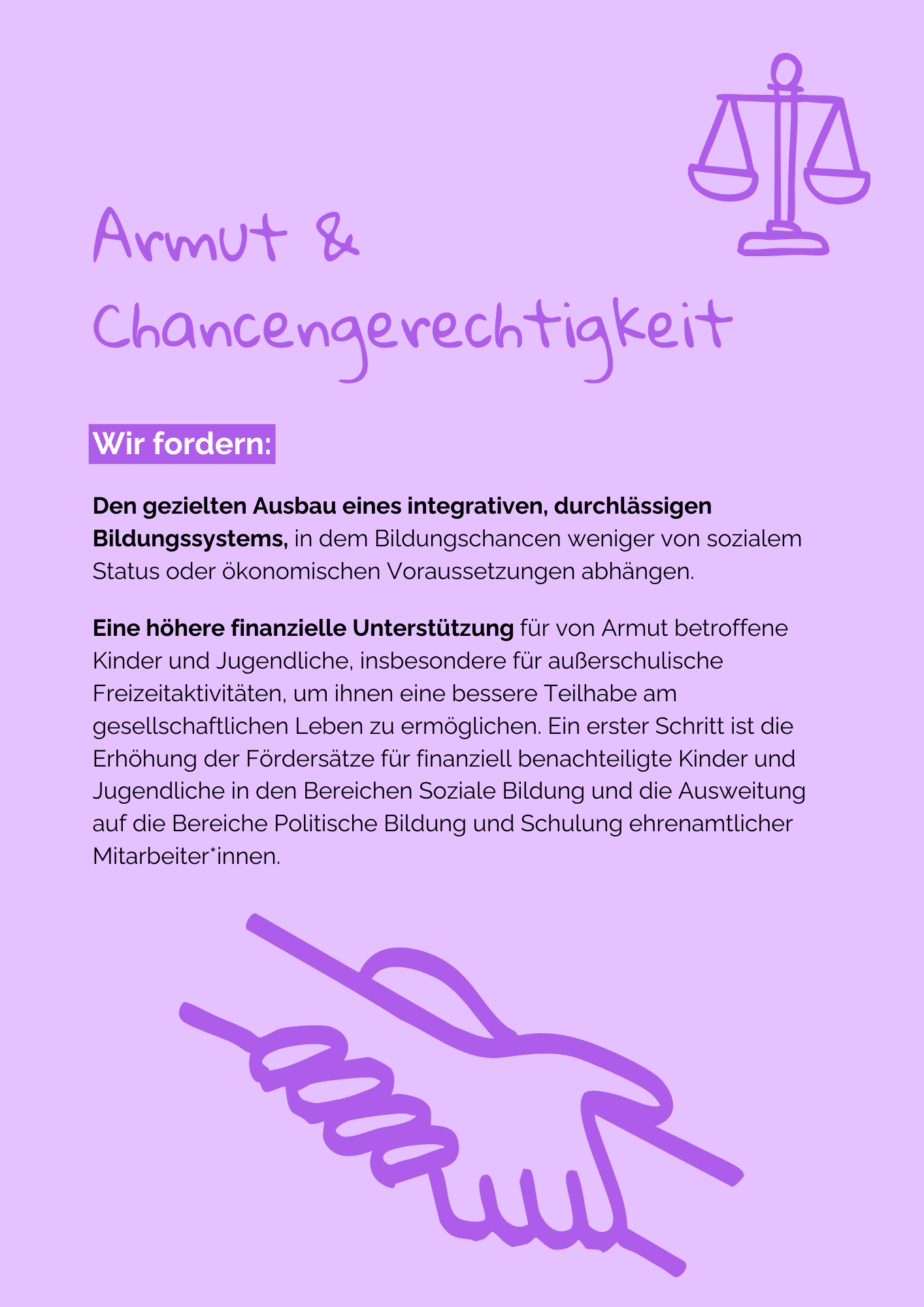 Das Bild ist ein Screenshot einer Broschüre. Die Seite ist mit Text zum Thema Armut und Chancengleichheit.