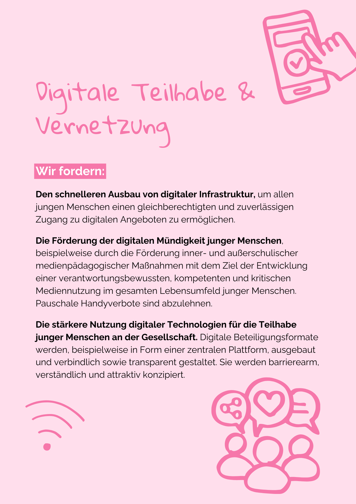 Das Bild ist ein Screenshot einer Broschüre. Die Seite ist mit Text zum Thema digitale Teilhabe und Vernetzung gefüllt.